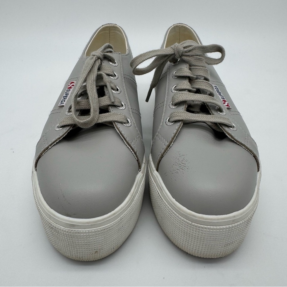 Superga Gray Leather Platform Sneaker Size 7 - Picture 3 of 12